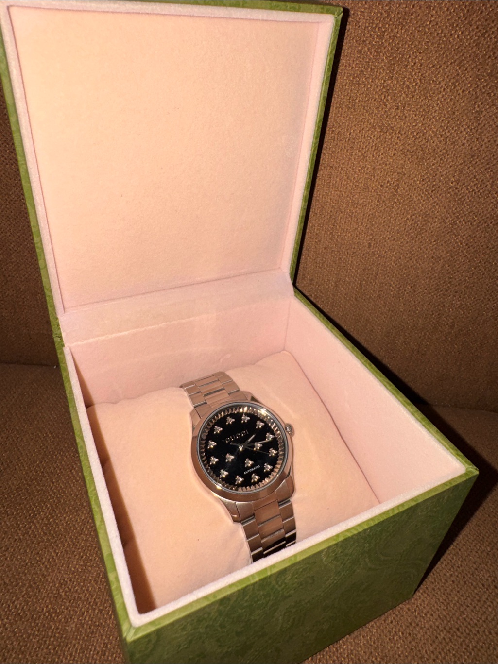 Mens Stainless Steel Watch With Black Dial